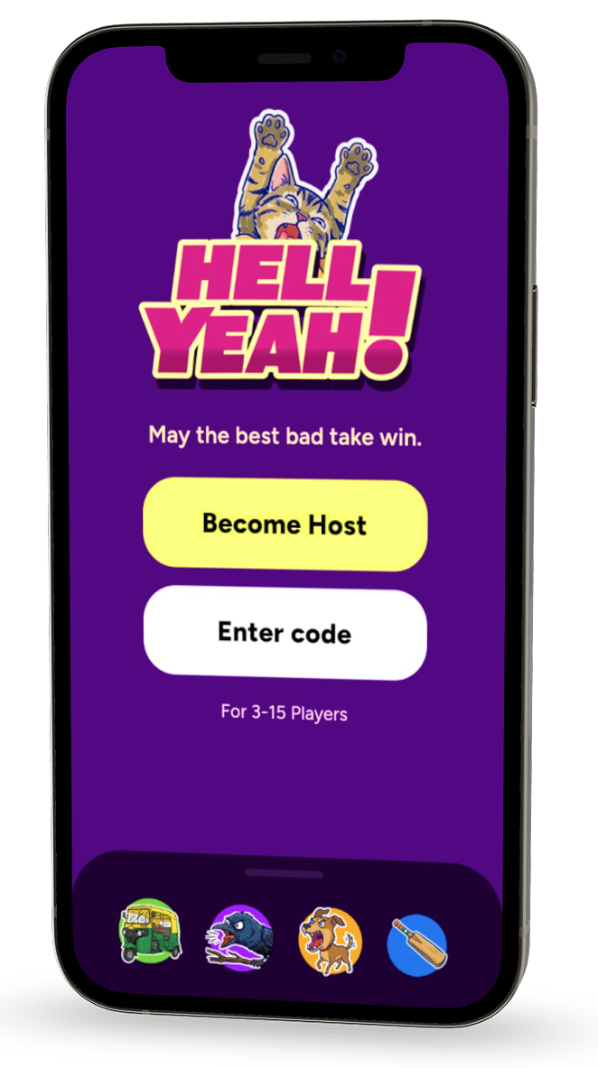 Hell Yeah app home screen on a phone